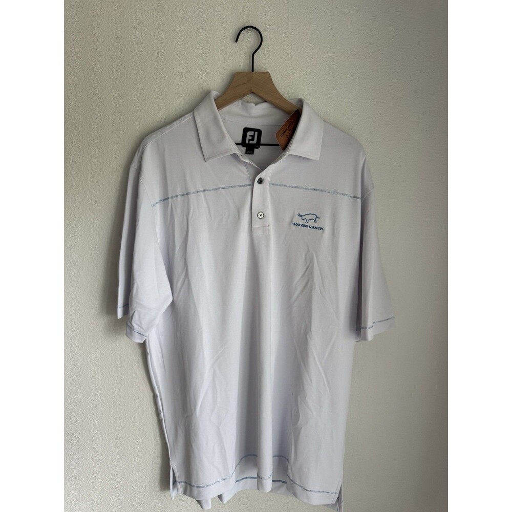 NWT FootJoy Men's XL White Golf Polo Shirt Gozzer Ranch Golf & Lake Club FJ